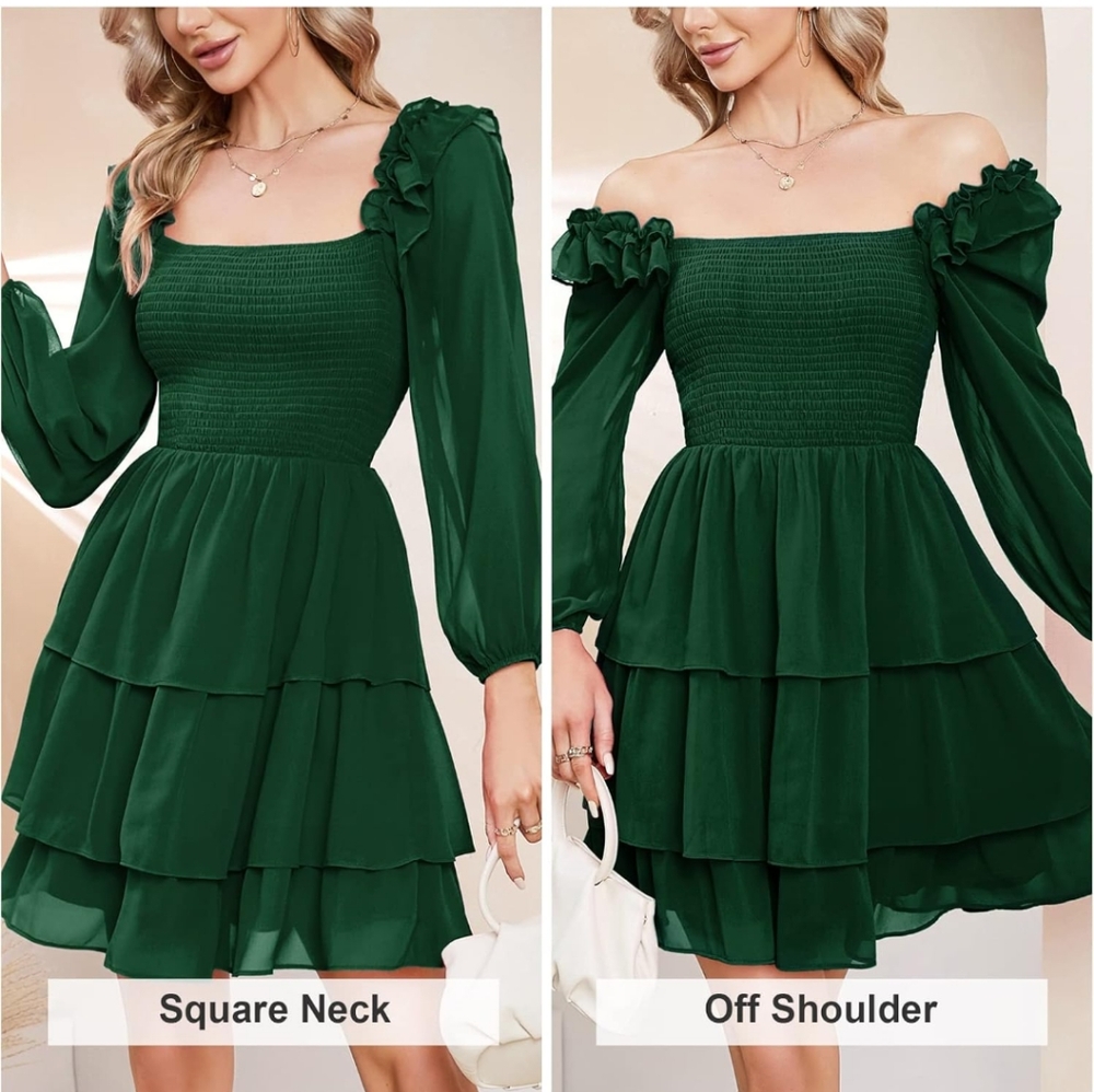 Byinns Women's Smocked Ruffle Mini Dress - Green